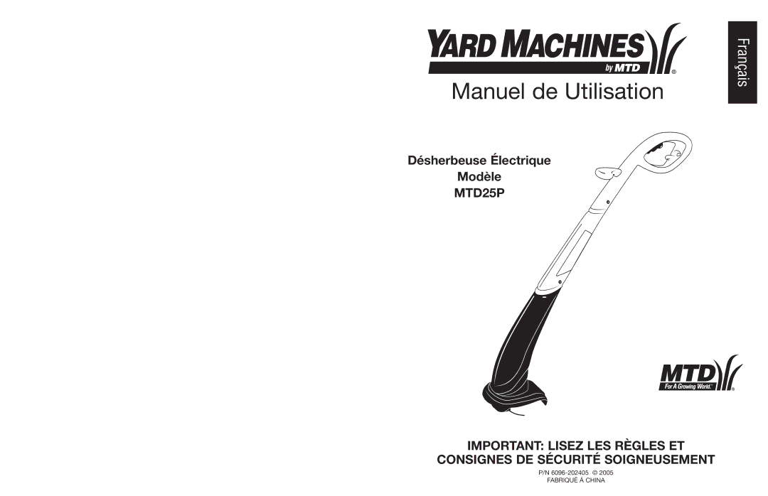 MTD 25P manual Manuel de Utilisation 