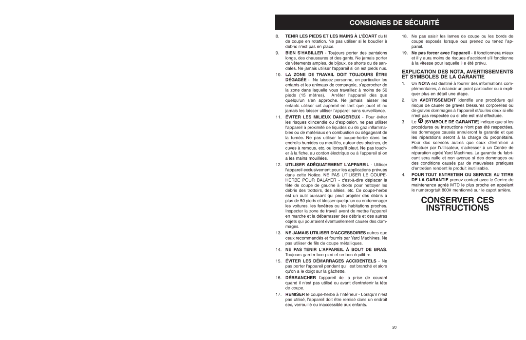 MTD 25P manual Conserver CES Instructions 