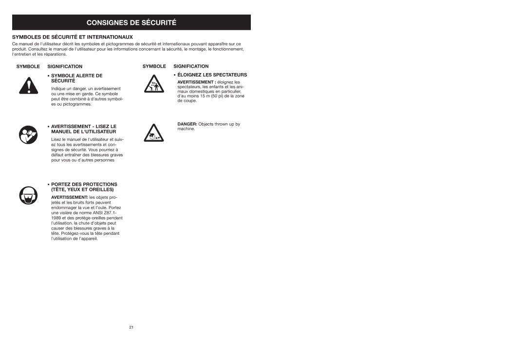 MTD 25P manual Symboles DE Sécurité ET Internationaux 