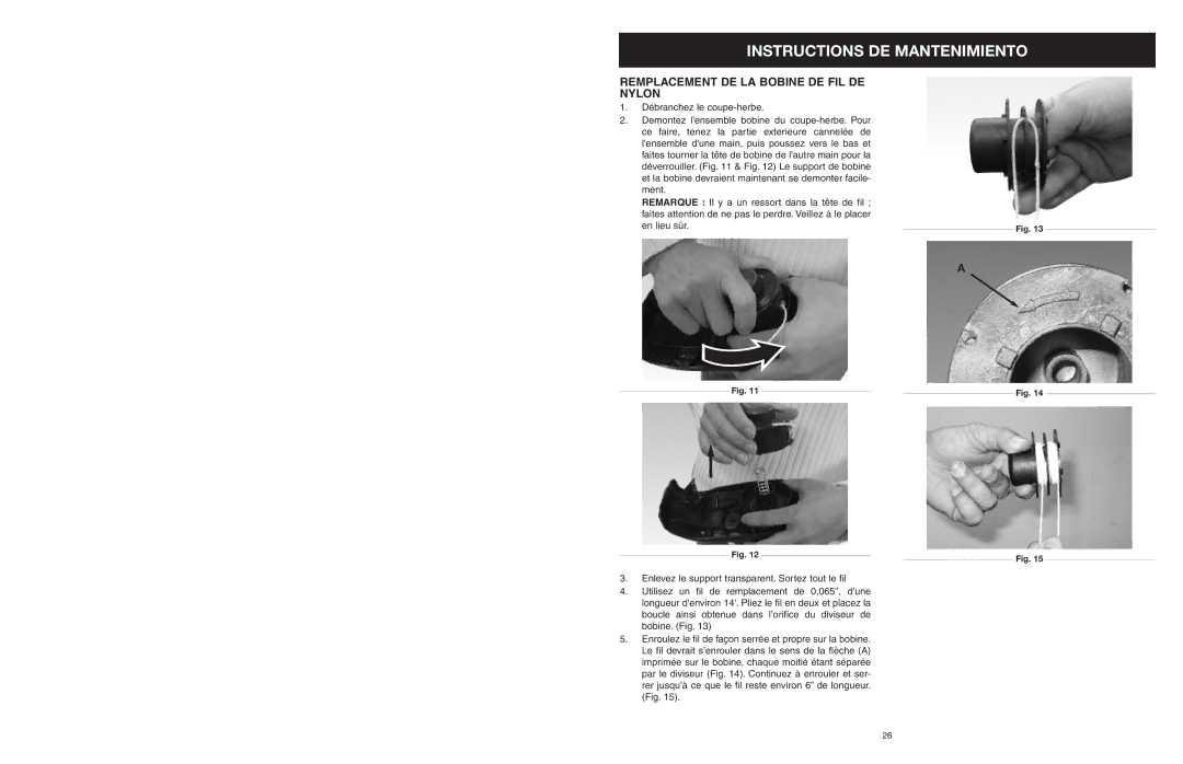 MTD 25P manual Instructions DE Mantenimiento, Remplacement DE LA Bobine DE FIL DE Nylon 