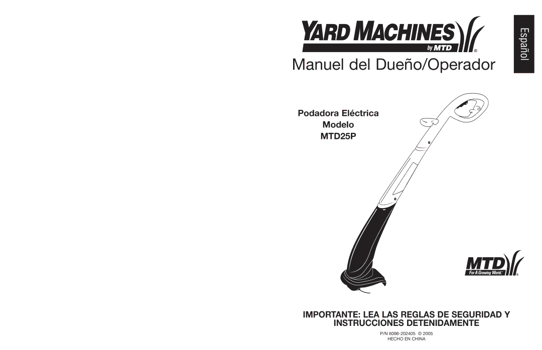 MTD 25P manual Manuel del Dueño/Operador 