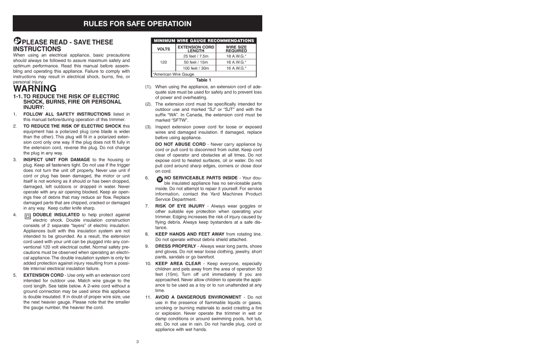 MTD 25P manual Please Read Save These Instructions 