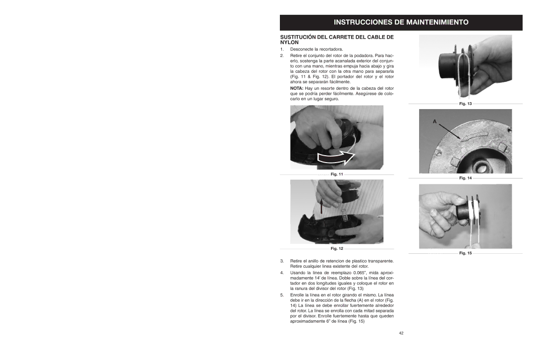 MTD 25P manual Instrucciones DE Maintenimiento, Sustitución DEL Carrete DEL Cable DE Nylon 