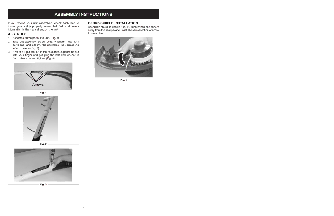 MTD 25P manual Assembly Instructions, Debris Shield Installation 