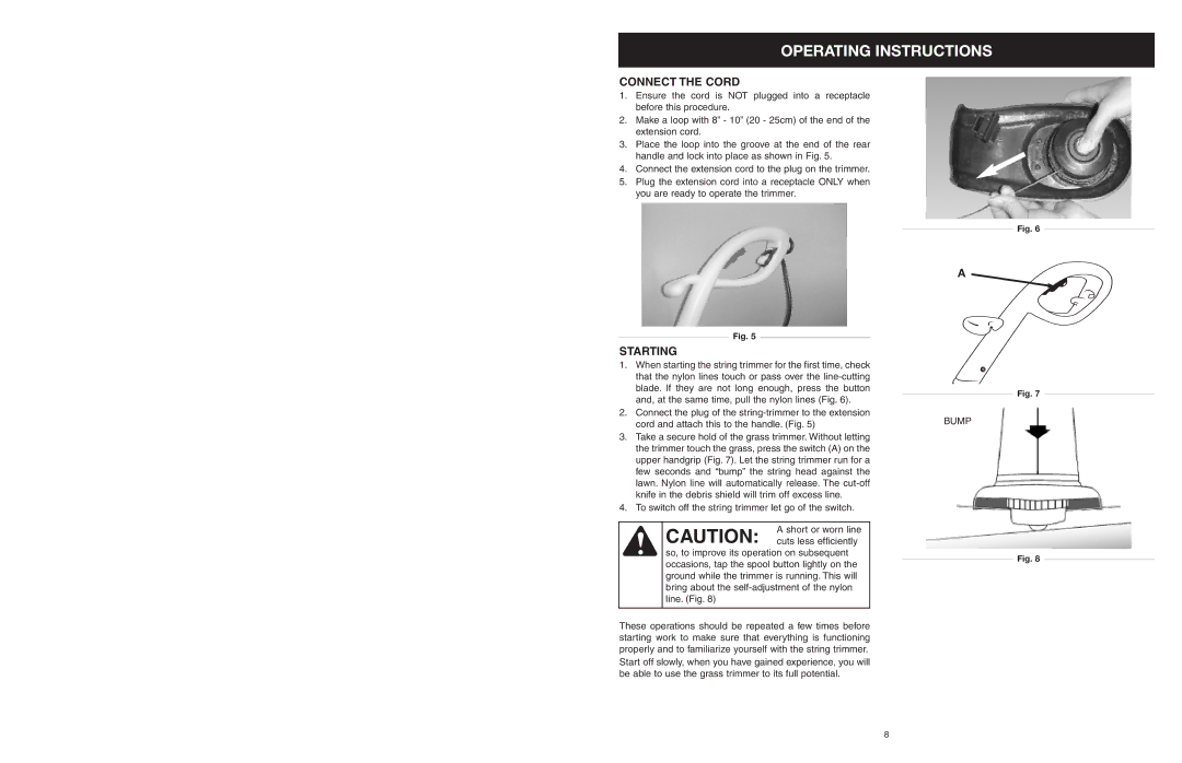 MTD 25P manual Operating Instructions, Connect the Cord, Starting 