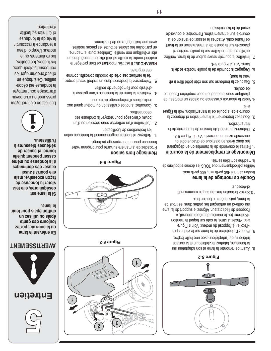 MTD 260 Series warranty Entretien, ’utilisateur, Saison hors Remisage, Vilebrequin, le sur lame la de l’adaptateur Placez 