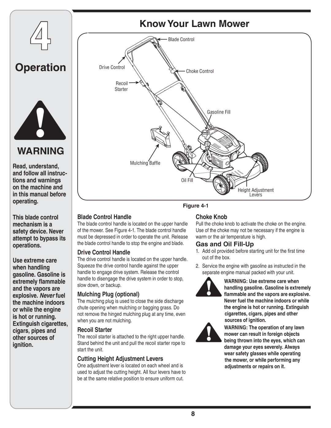 MTD 260 Series warranty Operation, Know Your Lawn Mower 