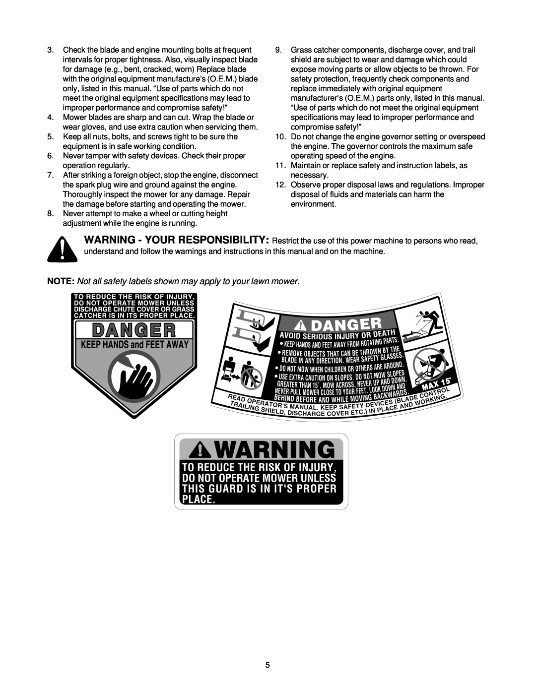 MTD 260 Thru 279 manual NOTE Not all safety labels shown may apply to your lawn mower 