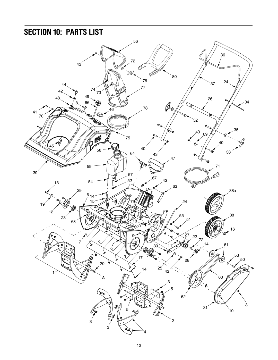 MTD 262, S265 manual Parts List 