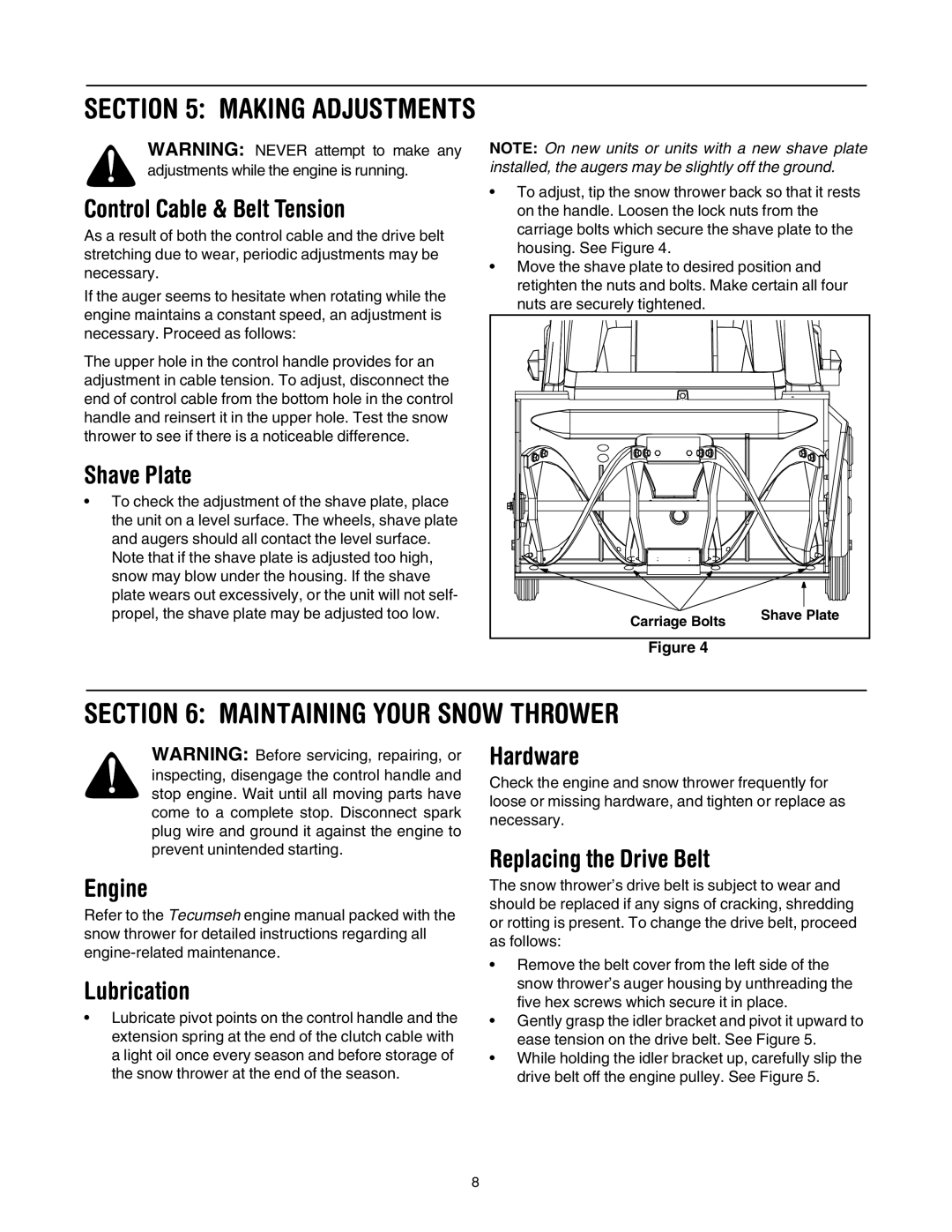 MTD 262, S265 manual Maintaining Your Snow Thrower 