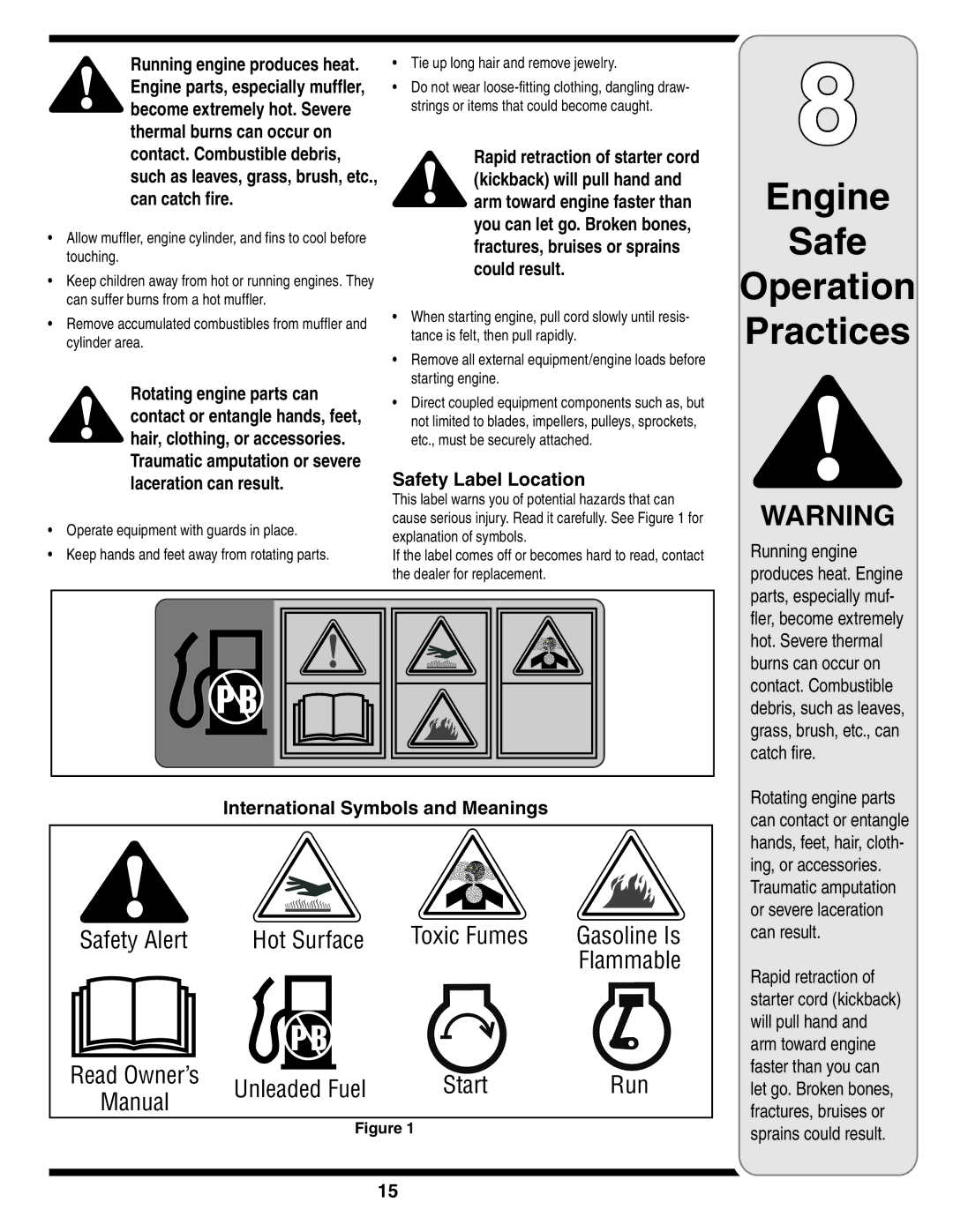 MTD 26M warranty Safety Label Location, International Symbols and Meanings 