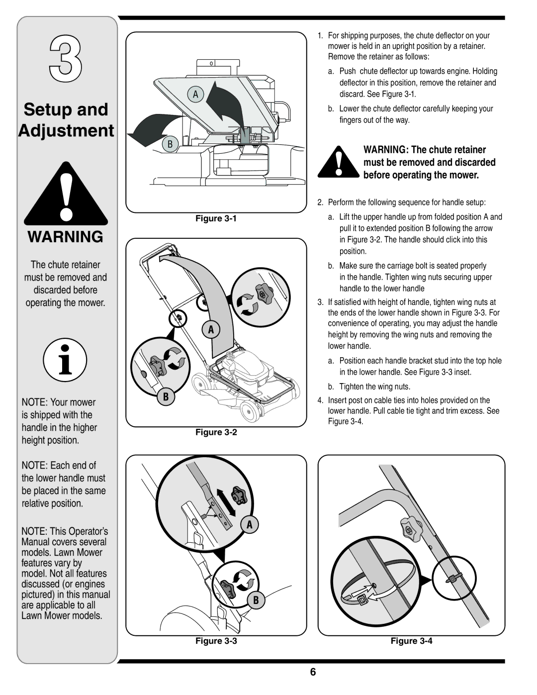 MTD 26M warranty Setup Adjustment, Handle in the higher height position 