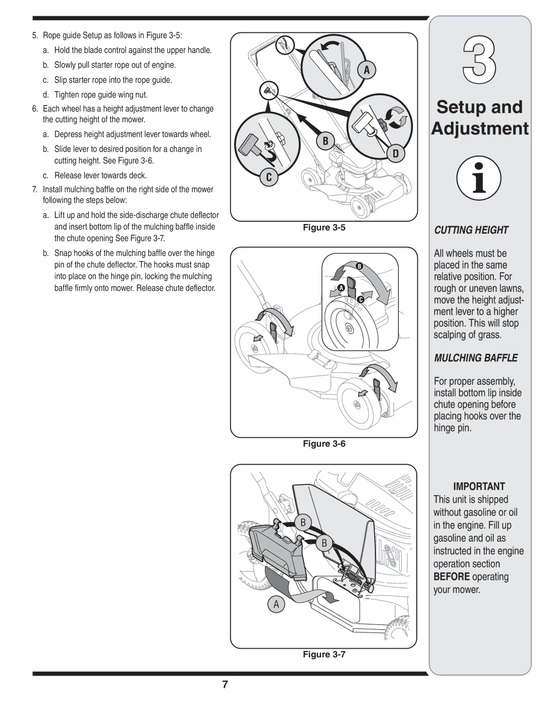 MTD 26M warranty Rope guide Setup as follows in Figure, Slowly pull starter rope out of engine, Tighten rope guide wing nut 