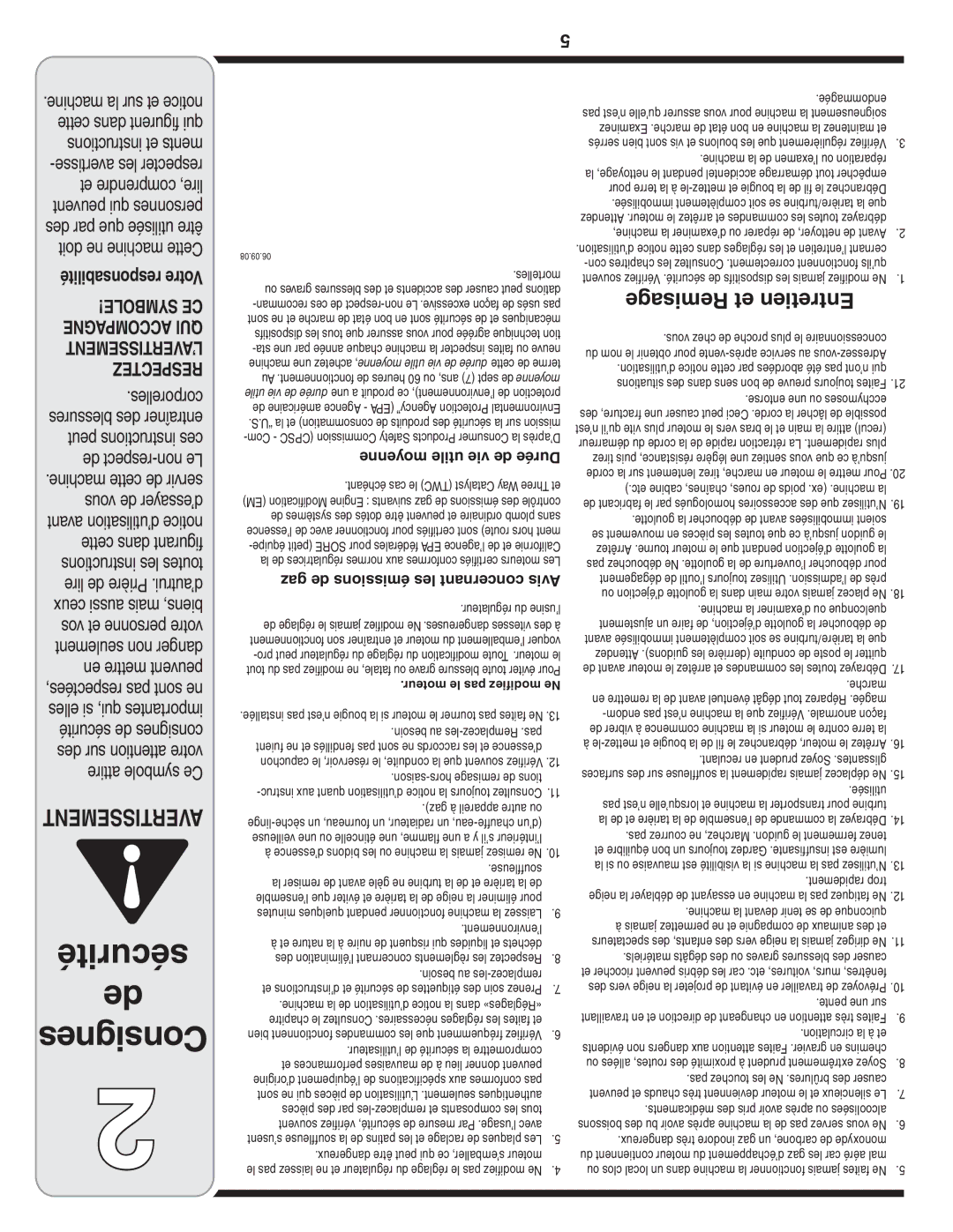 MTD 2N1 Remisage et Entretien, Responsabilité Votre, Moyenne utile vie de Durée, Gaz de émissions les concernant Avis 