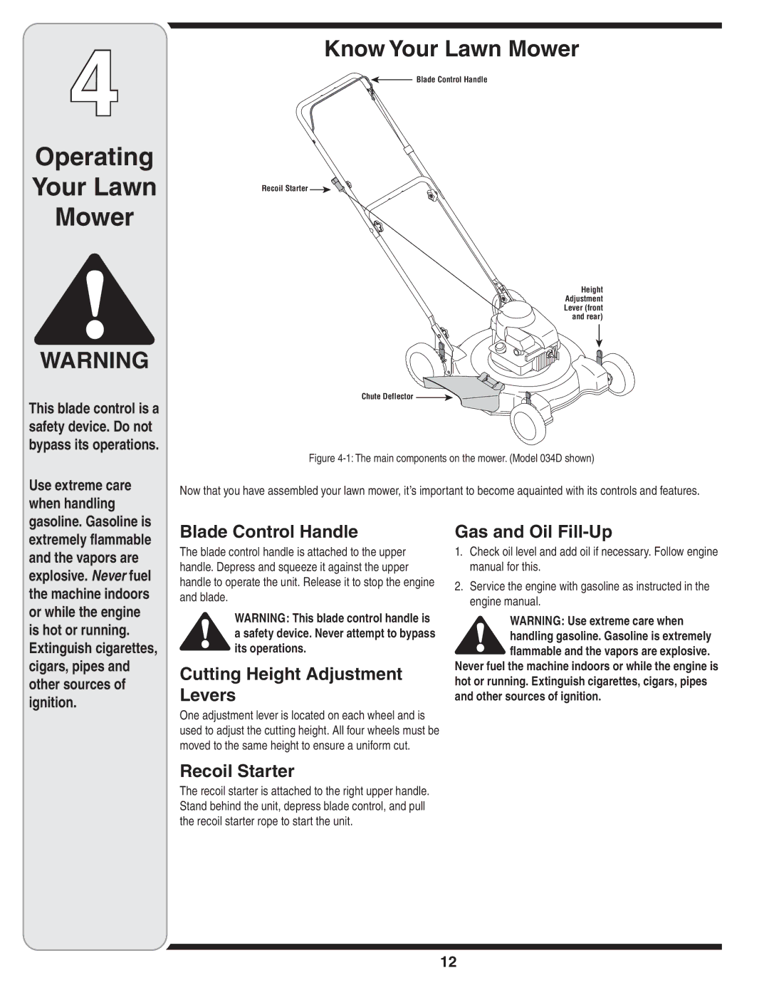 MTD 30 warranty Operating Your Lawn Mower, Know Your Lawn Mower 