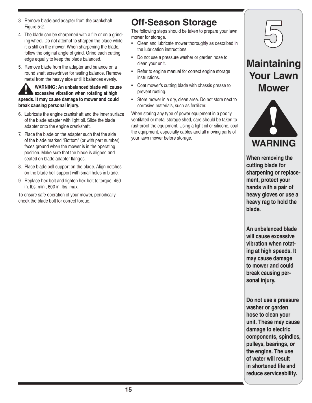 MTD 30 warranty Off-Season Storage, Remove blade and adapter from the crankshaft, Figure 