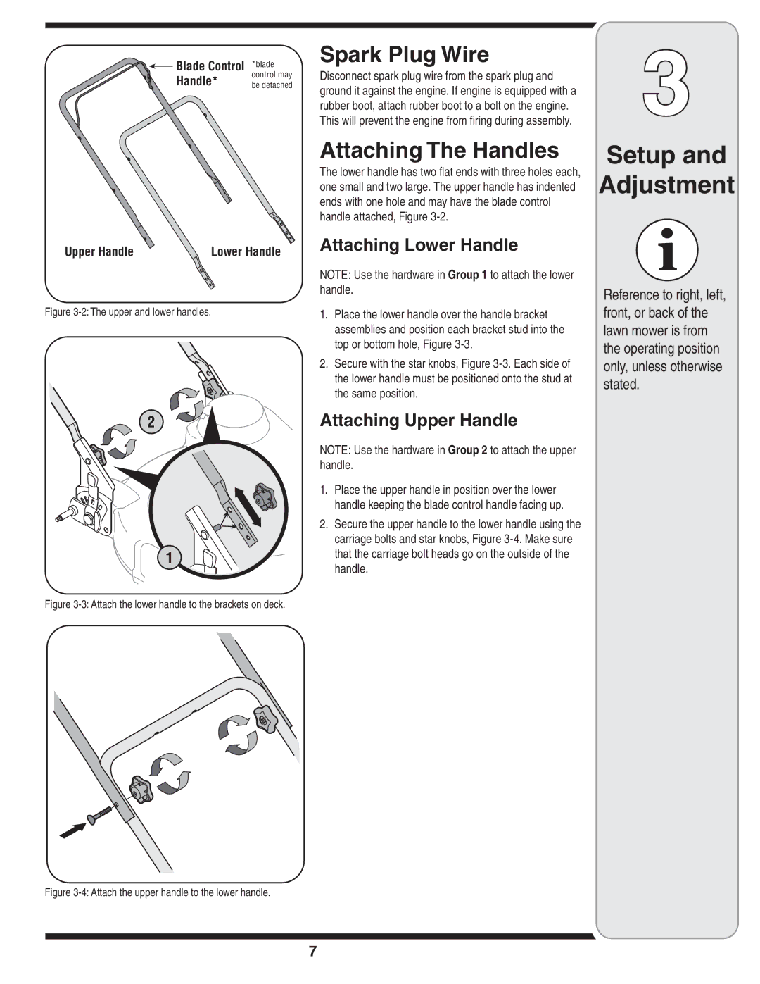 MTD 30 warranty Spark Plug Wire, Attaching The Handles, Attaching Lower Handle, Attaching Upper Handle 