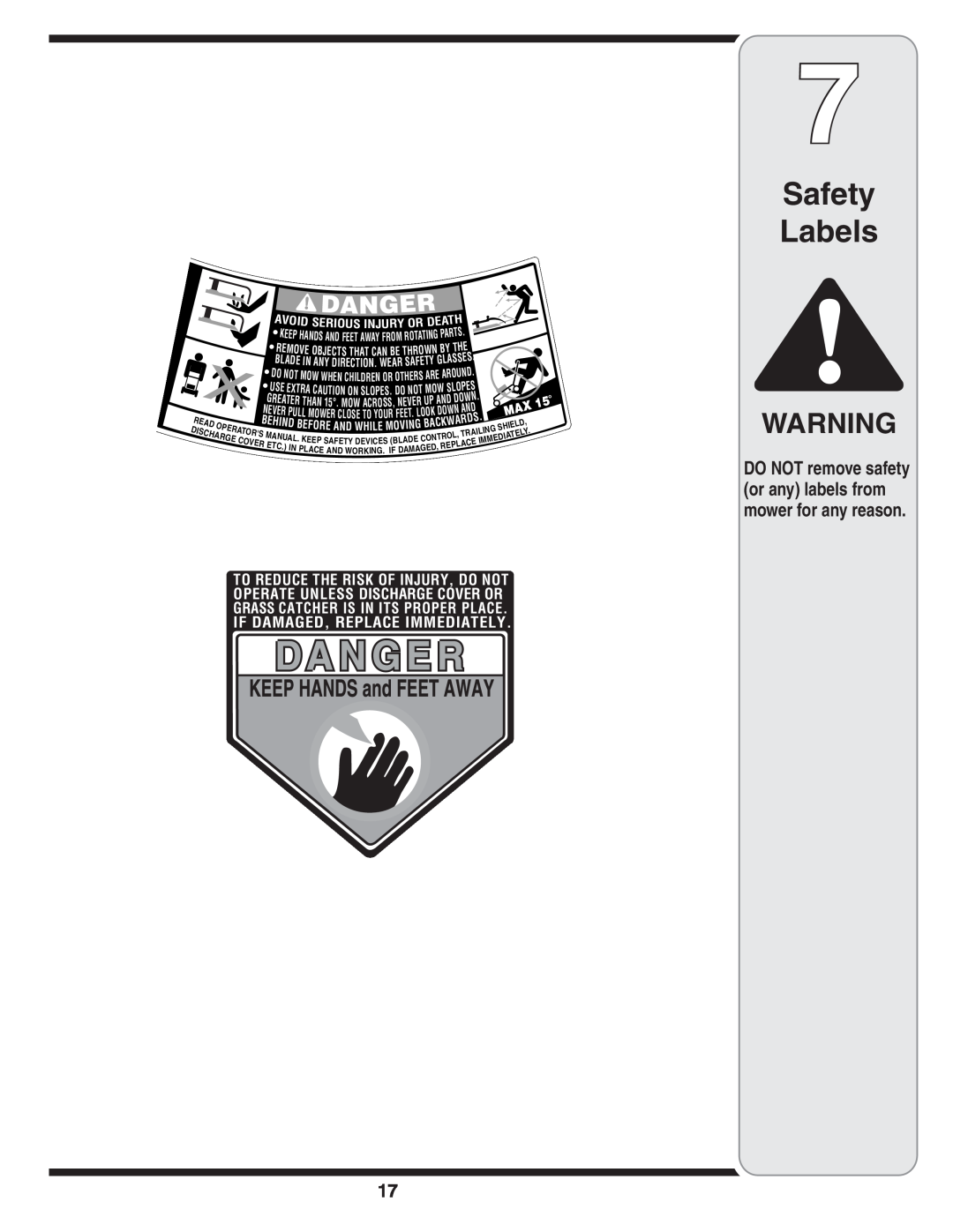 MTD 30 warranty Safety Labels 