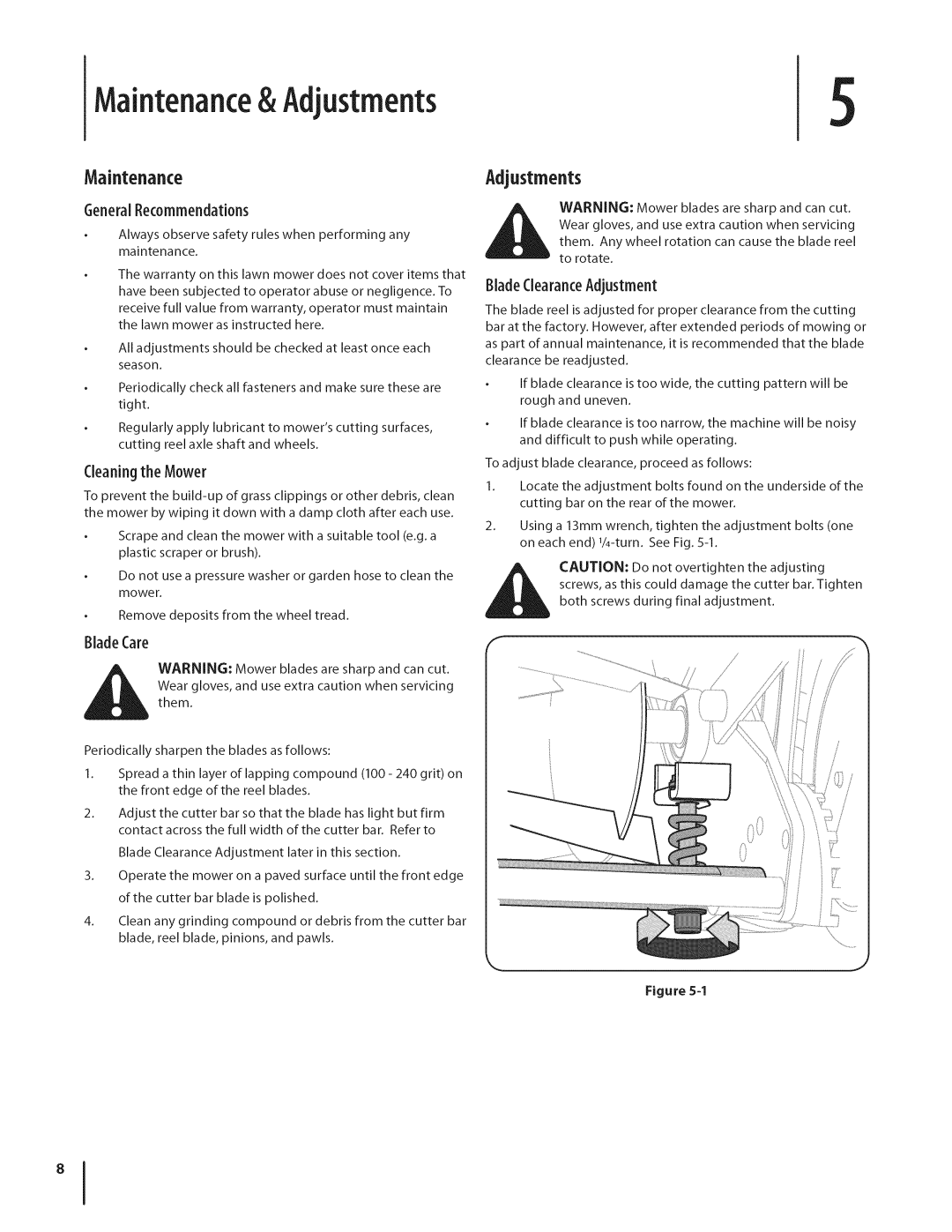 MTD 3000, 3100 warranty Maintenance& Adjustments 