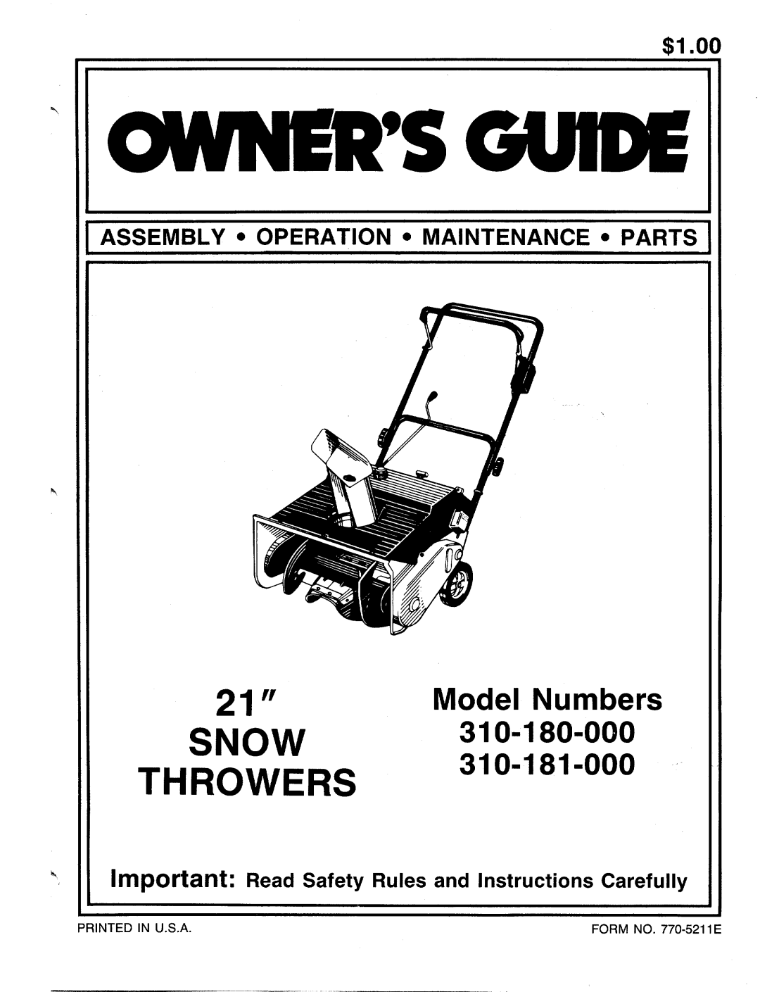 MTD 310-181-000, 310-180-000 manual 