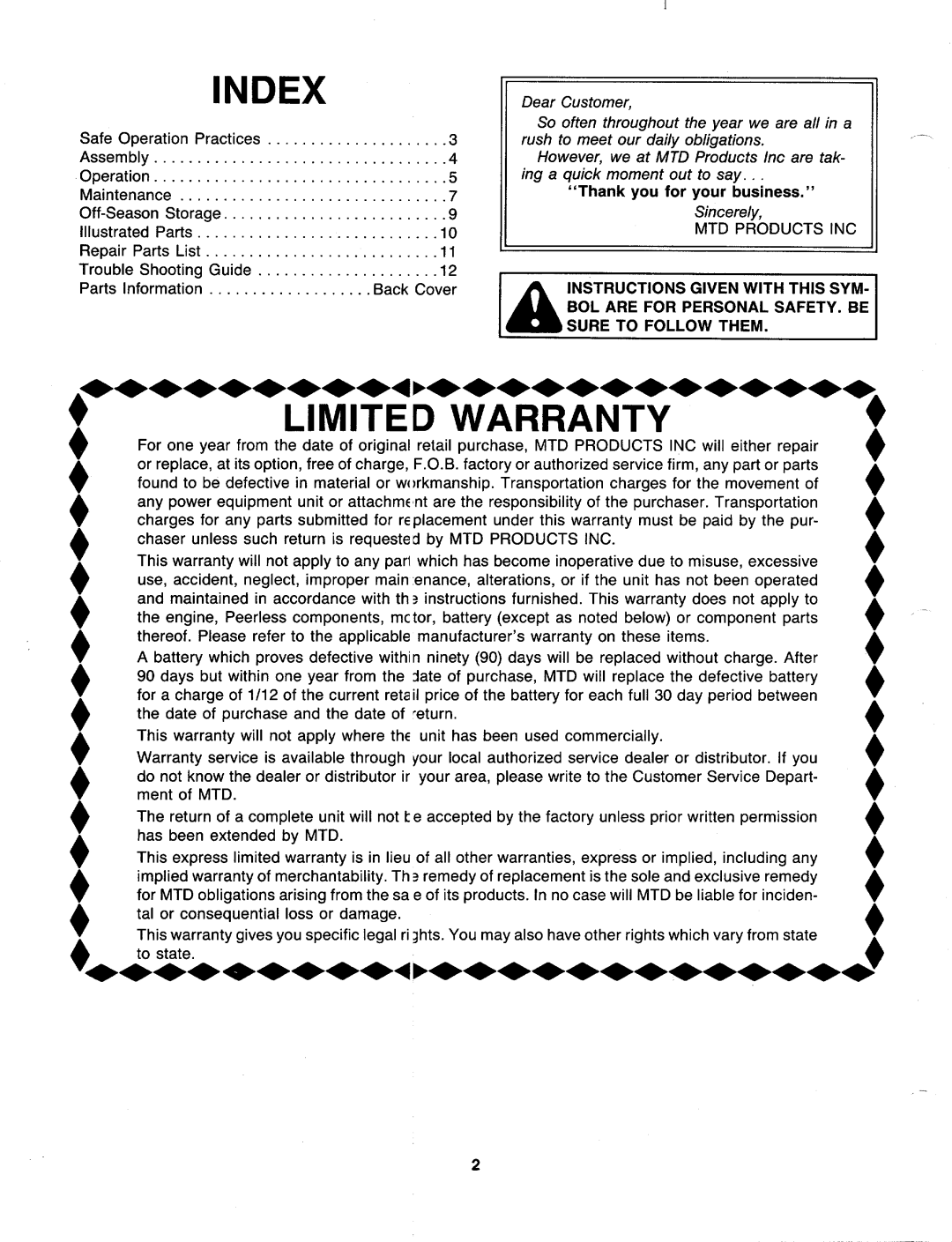 MTD 310-180-000, 310-181-000 manual 