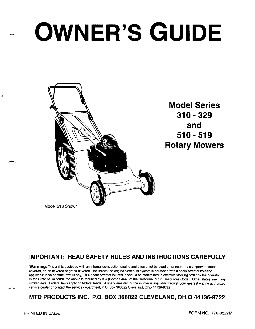 MTD 510-519, 310-329 manual 