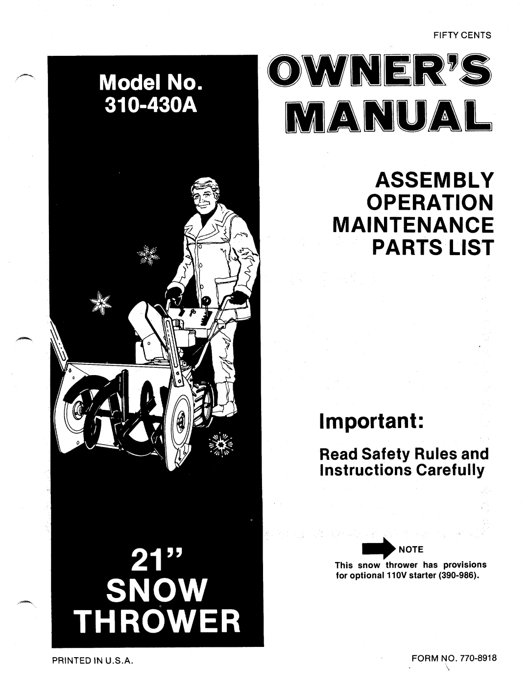 MTD 310-430A manual 