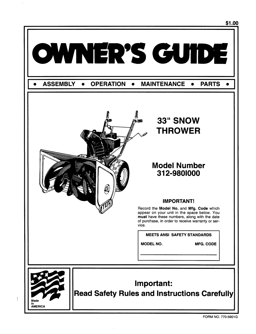 MTD 312-980I000 manual 