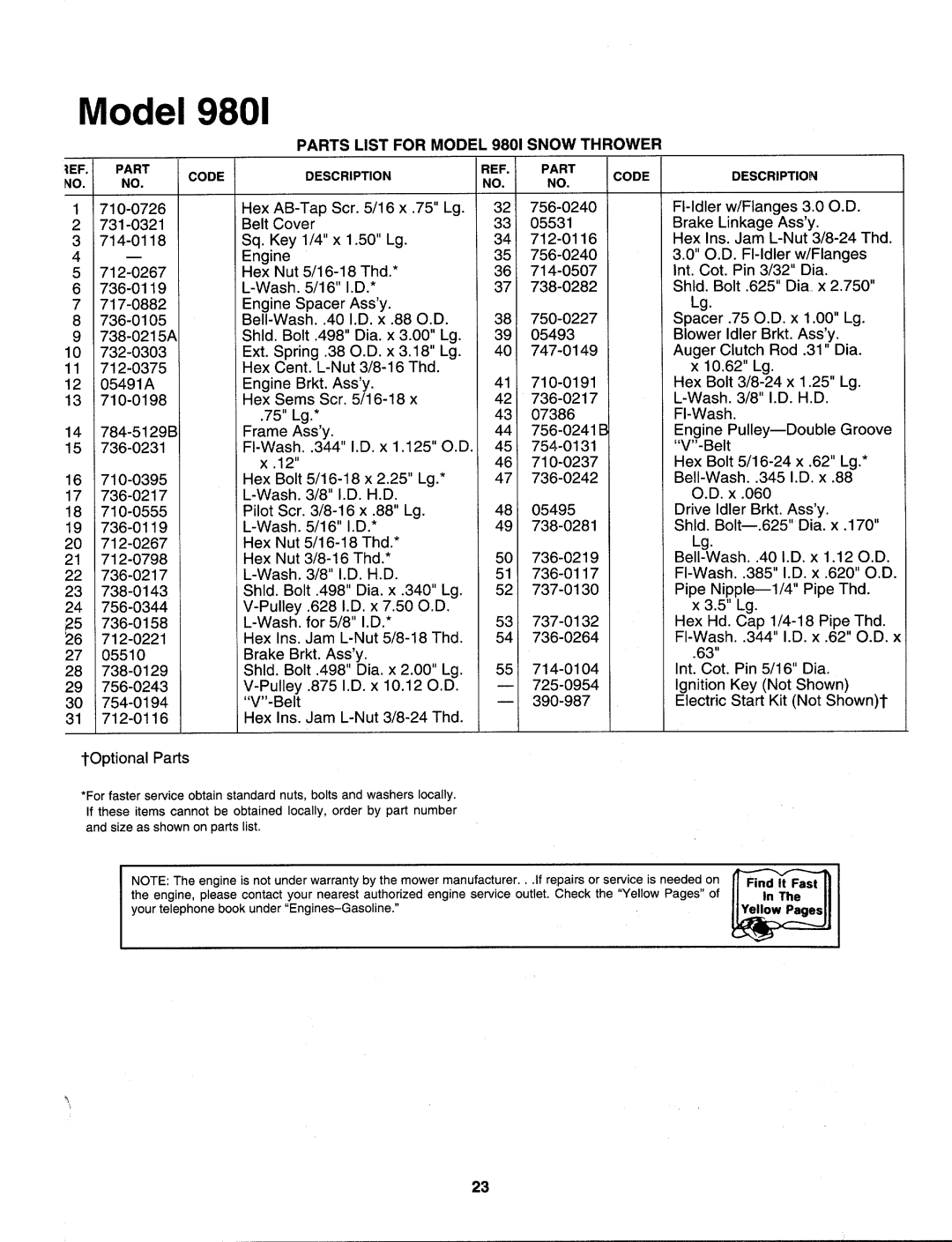 MTD 312-980I000 manual 