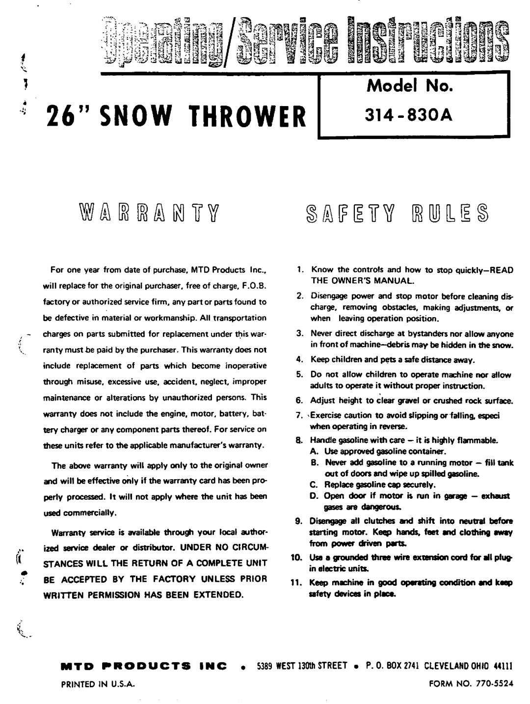 MTD 314-830A manual 