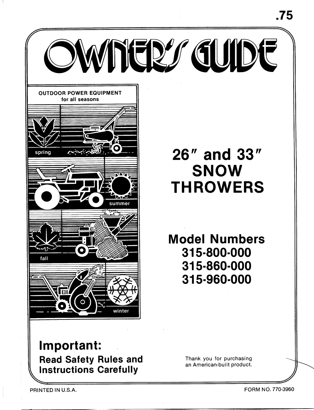 MTD 315-860-000, 315-800-000, 315-960-000 manual 