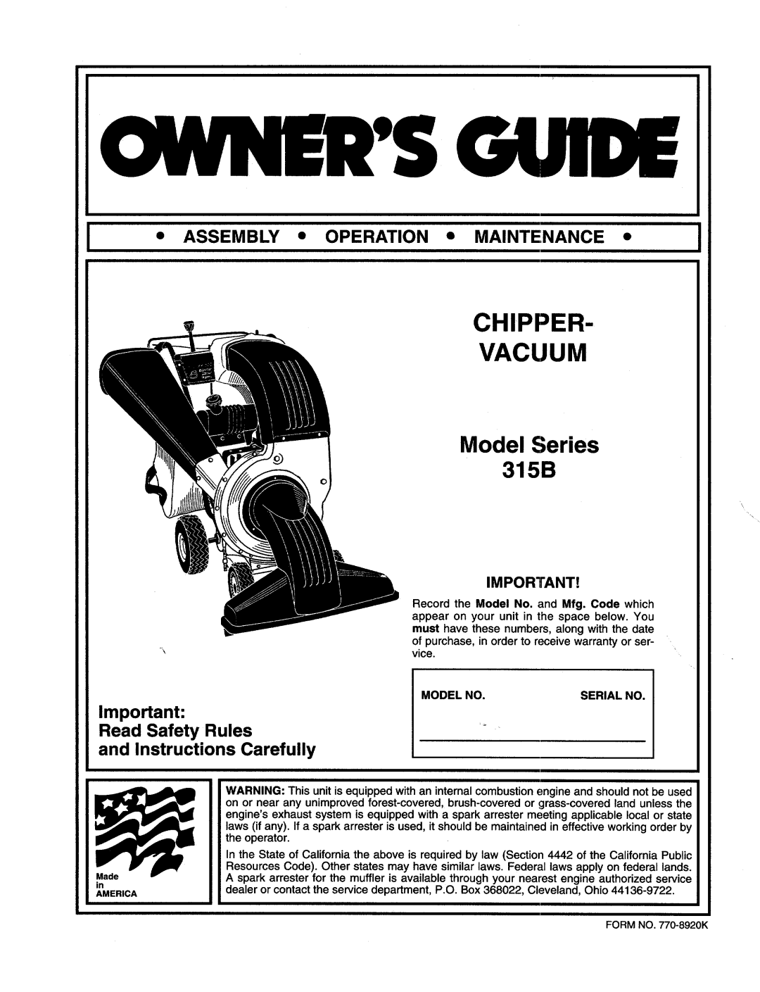 MTD 315B manual 