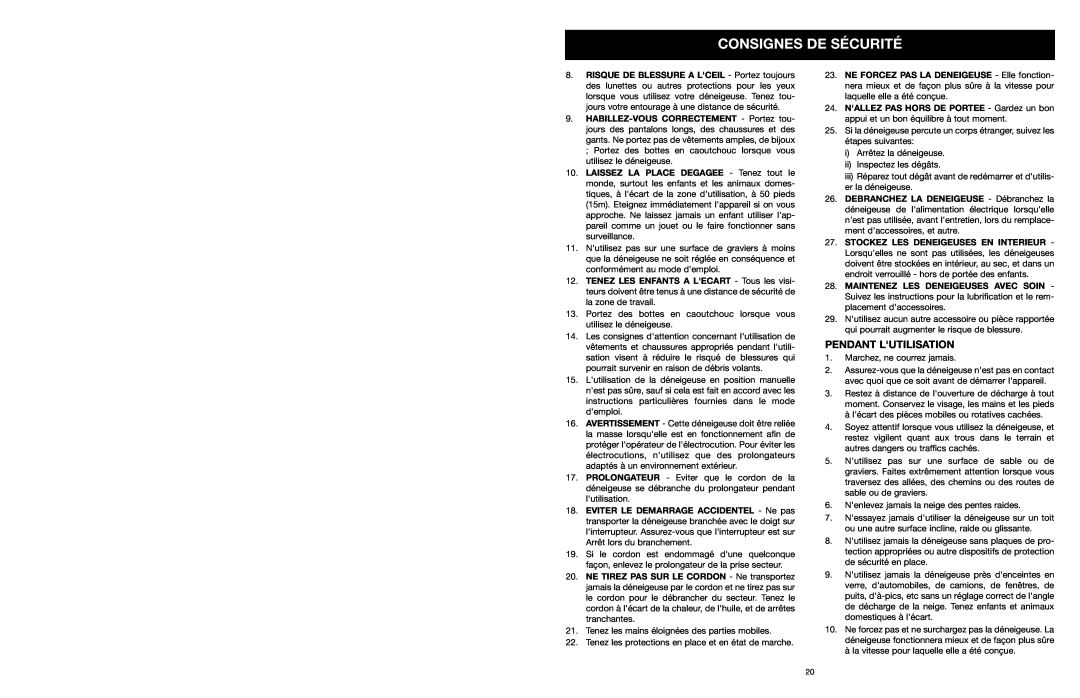 MTD 31A-020-900 manual Pendant Lutilisation, Consignes De Sécurité 