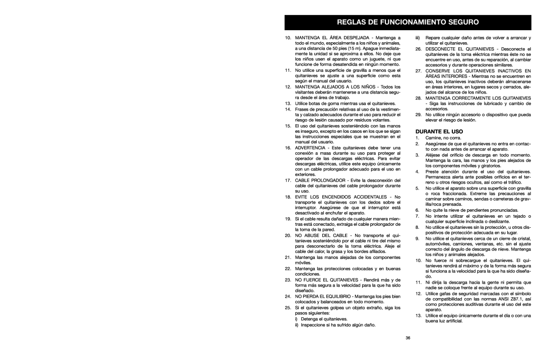 MTD 31A-020-900 manual Durante El Uso, Reglas De Funcionamiento Seguro 