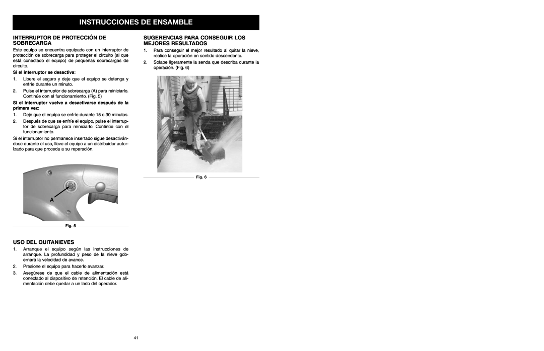 MTD 31A-020-900 manual Interruptor De Protección De Sobrecarga, Uso Del Quitanieves, Instrucciones De Ensamble 
