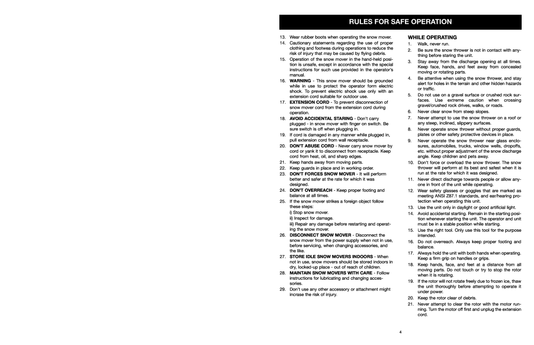 MTD 31A-020-900 manual While Operating, Rules For Safe Operation 