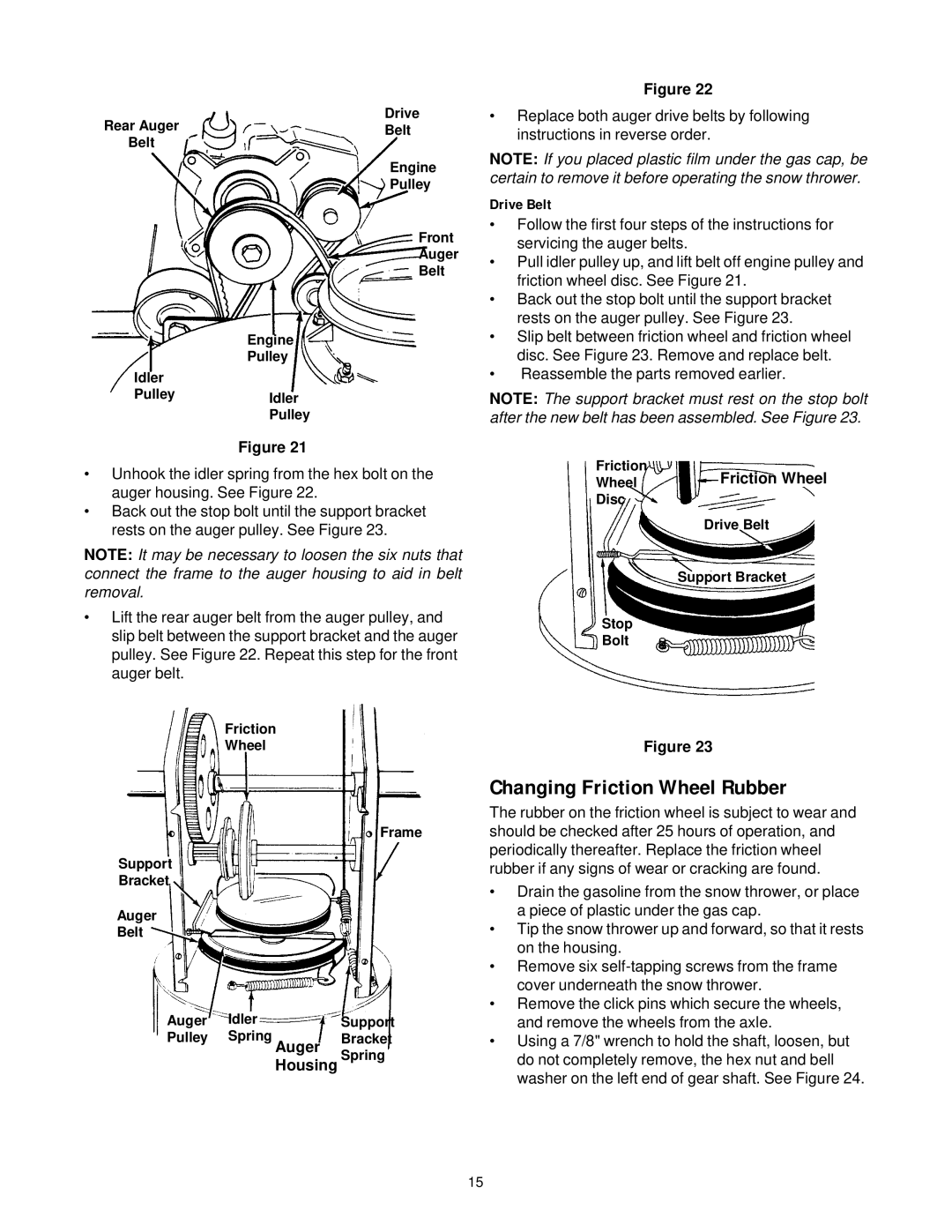 MTD 31AE663H401, 31AE633E401 manual Changing Friction Wheel Rubber, Drive Belt, Auger, Housing Spring, WheelFriction Wheel 