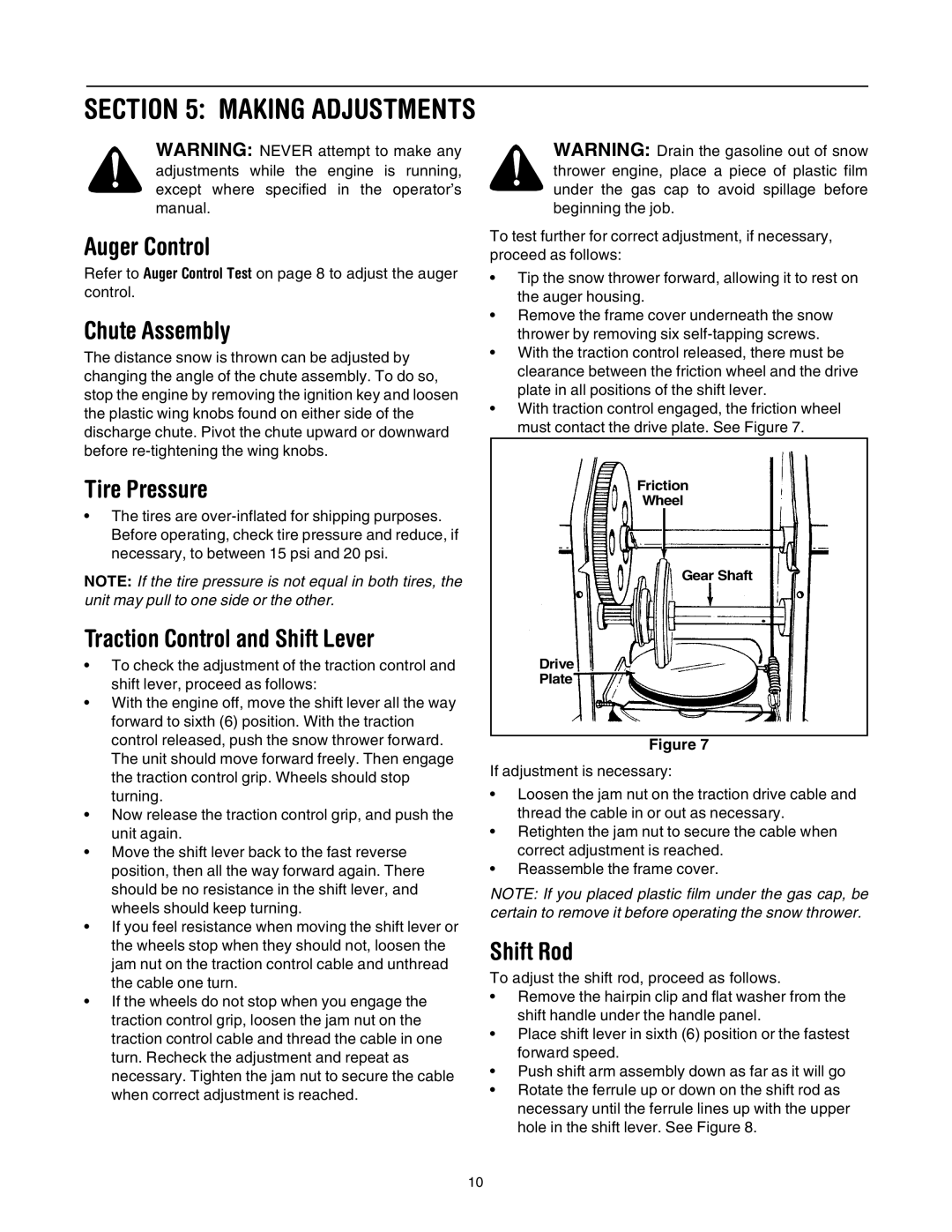 MTD 31AE640F352 manual Auger Control, Chute Assembly, Tire Pressure, Traction Control and Shift Lever, Shift Rod 