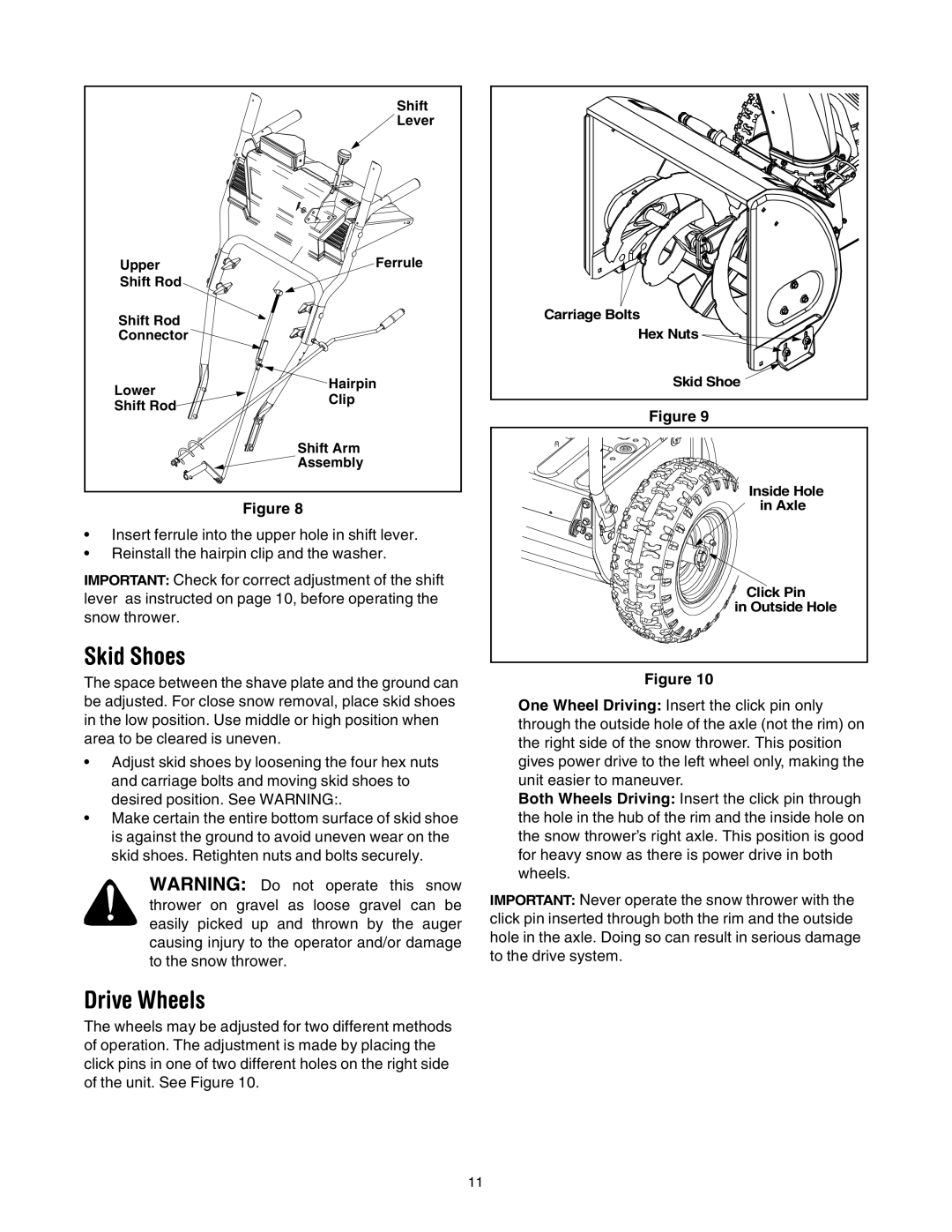 MTD 31AE640F352 manual Skid Shoes, Drive Wheels 