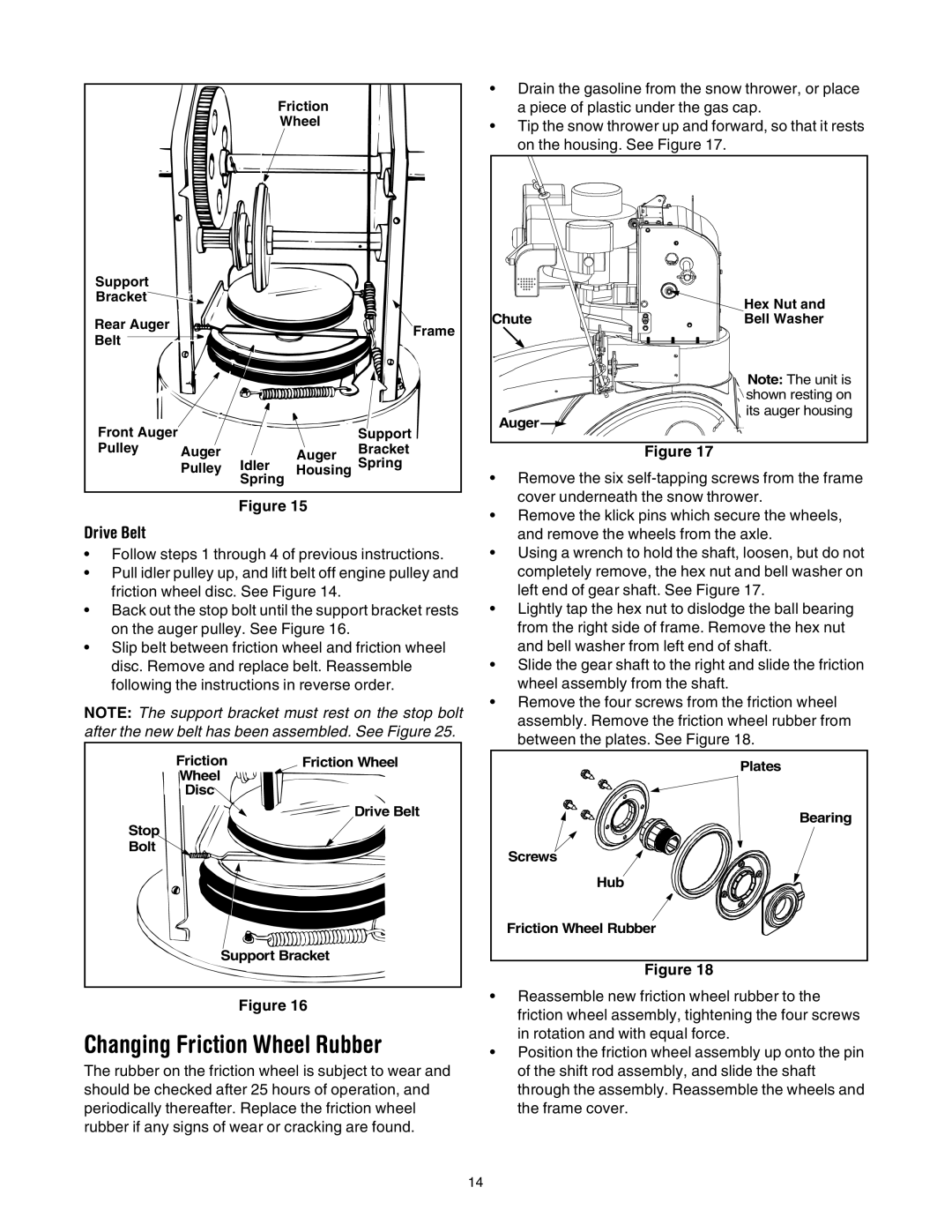 MTD 31AE640F352 manual Changing Friction Wheel Rubber, Drive Belt 