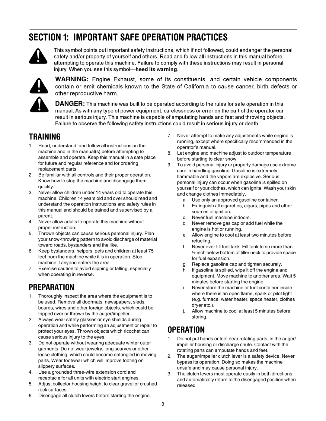 MTD 31AE640F352 manual Important Safe Operation Practices, Training 