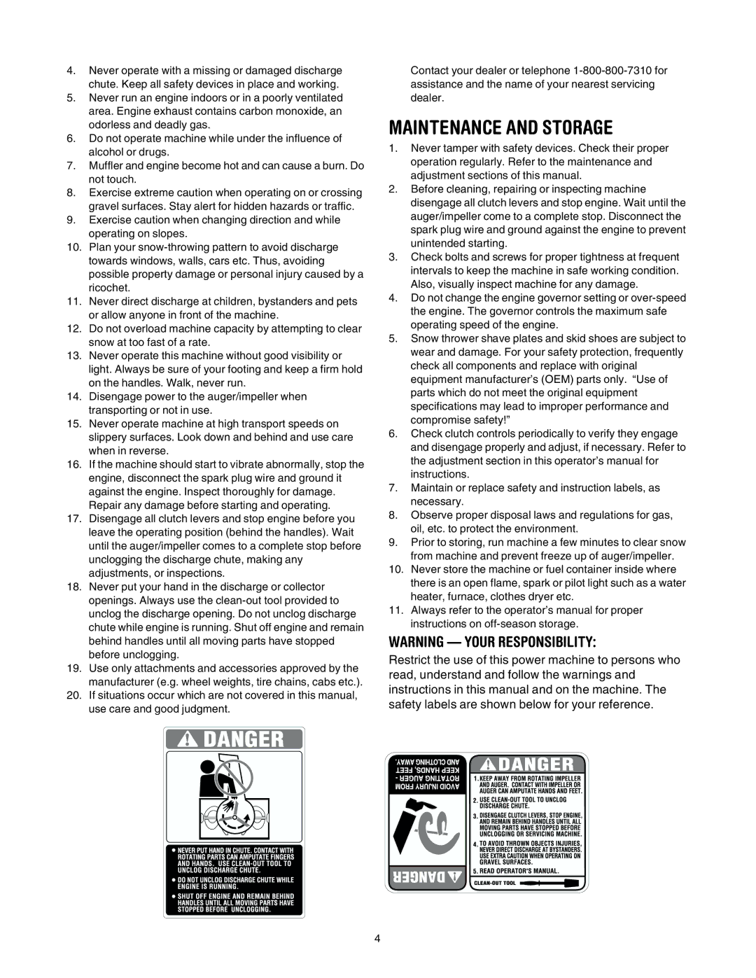 MTD 31AE640F352 manual Maintenance and Storage 