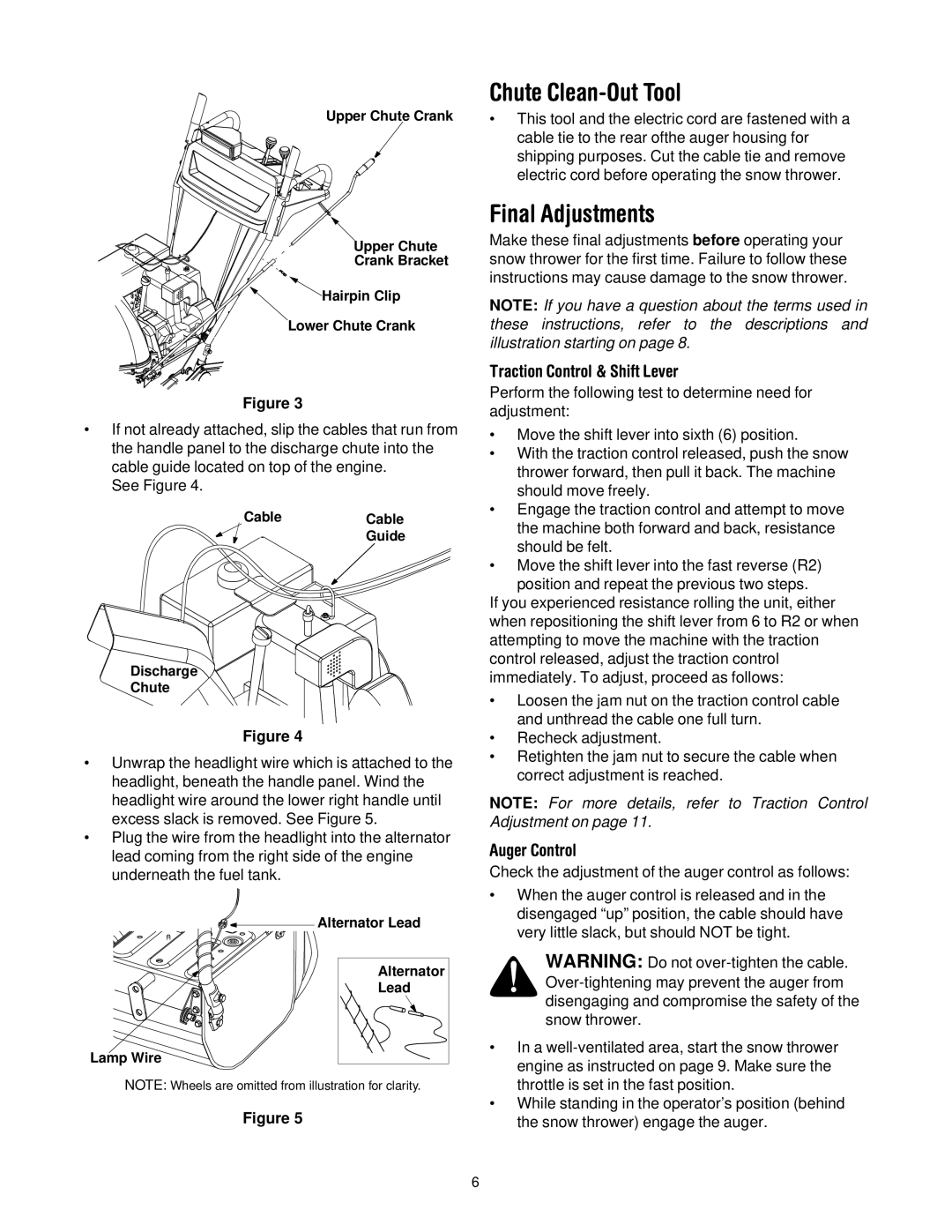 MTD 31AE993I401 manual Chute Clean-Out Tool, Final Adjustments, Traction Control & Shift Lever, Auger Control 