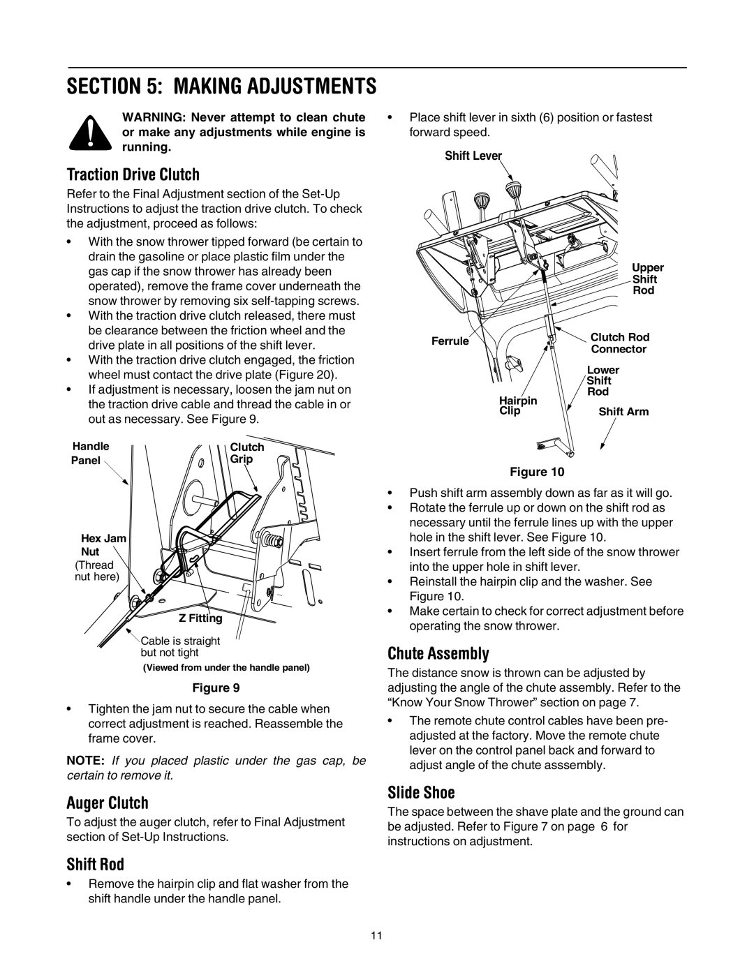 MTD 31AH553G401 manual Traction Drive Clutch, Auger Clutch, Shift Rod, Chute Assembly, Slide Shoe 