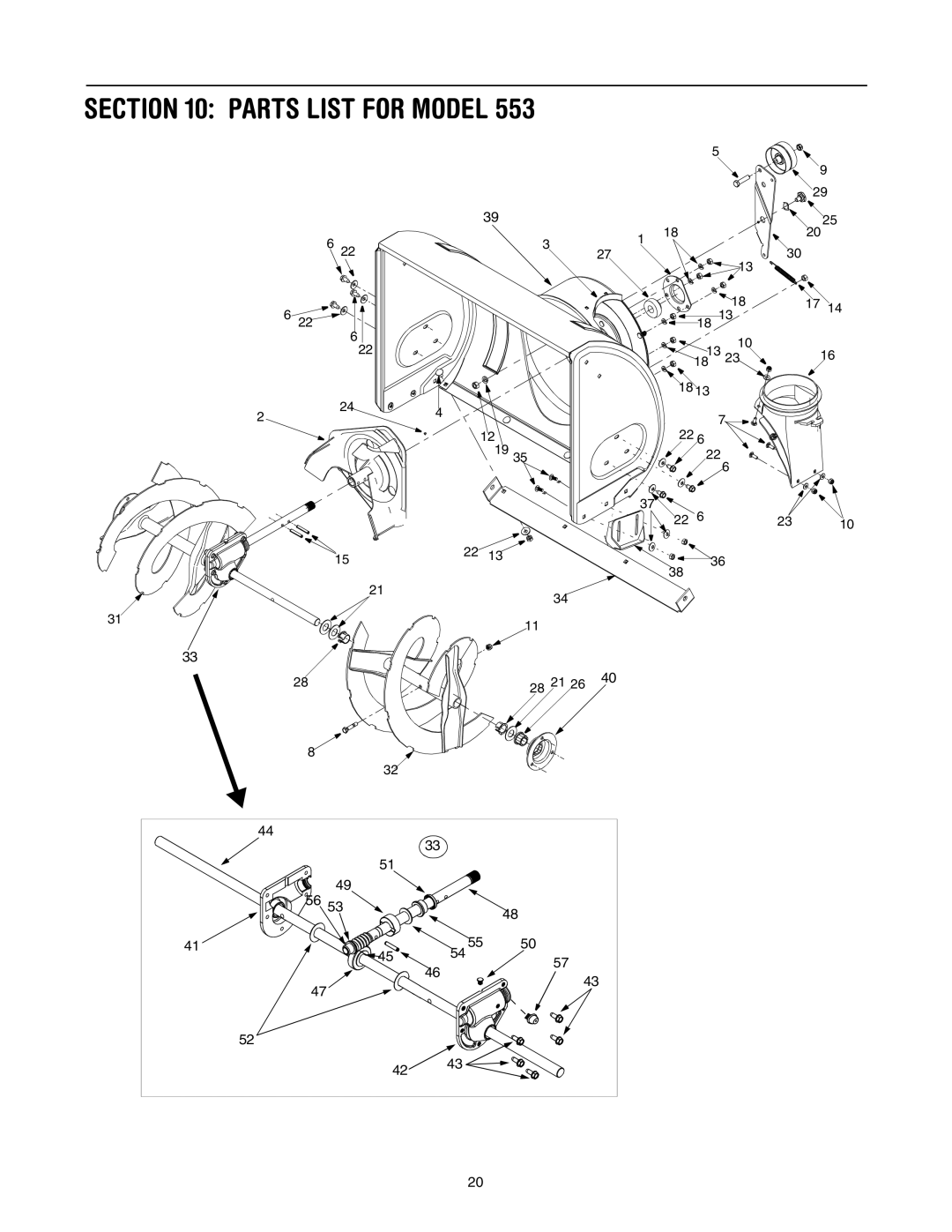 MTD 31AH553G401 manual Parts List for Model 