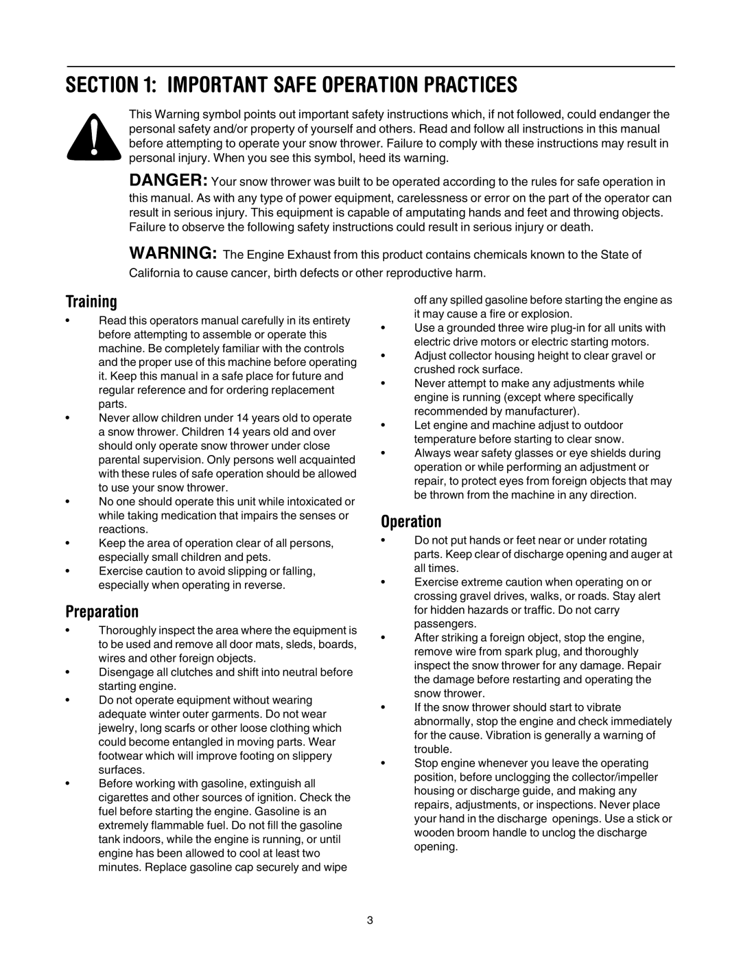 MTD 31AH553G401 manual Important Safe Operation Practices, Training, Preparation 