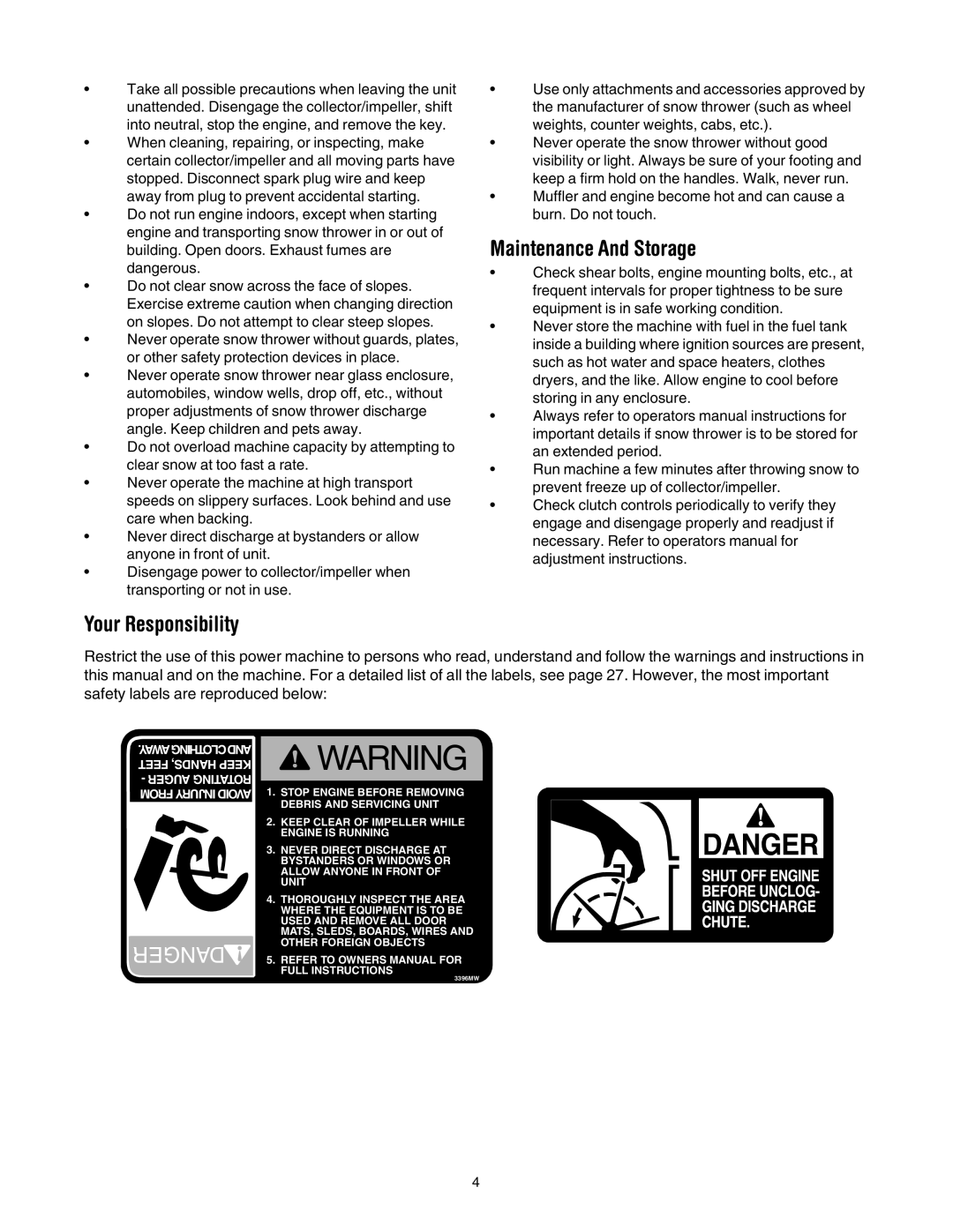 MTD 31AH553G401 manual Maintenance And Storage, Your Responsibility 