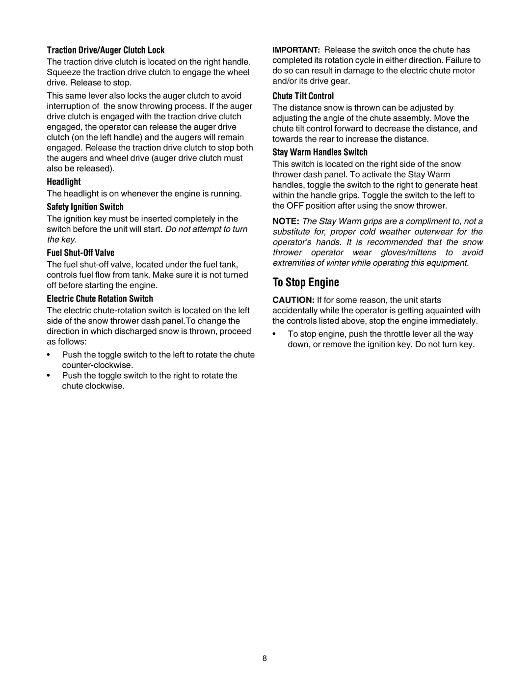 MTD 31AH553G401 manual To Stop Engine 