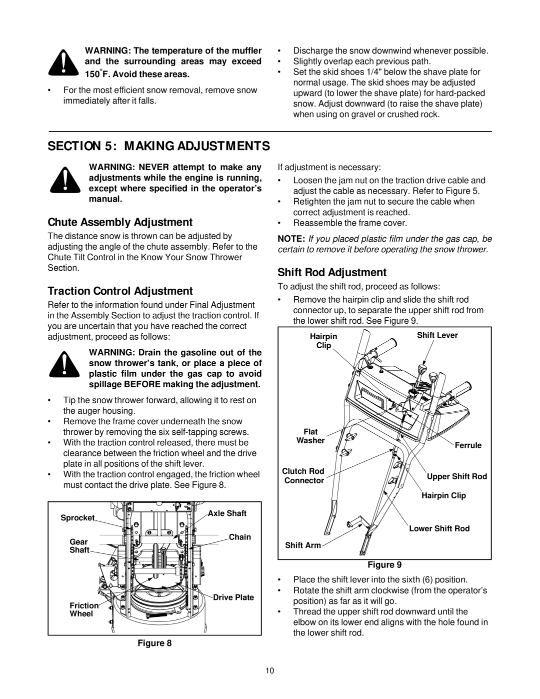 MTD 31AH5Q3G401, 31AH5C3F401 manual Chute Assembly Adjustment, Traction Control Adjustment, Shift Rod Adjustment 