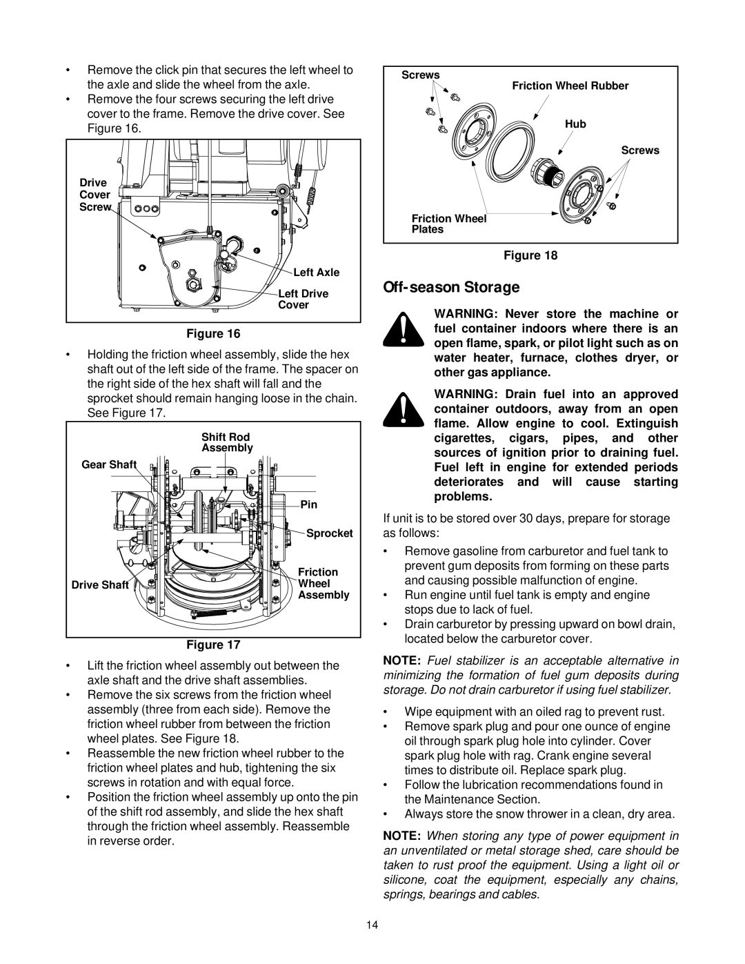 MTD 31AH5Q3G401, 31AH5C3F401 manual Off-season Storage 